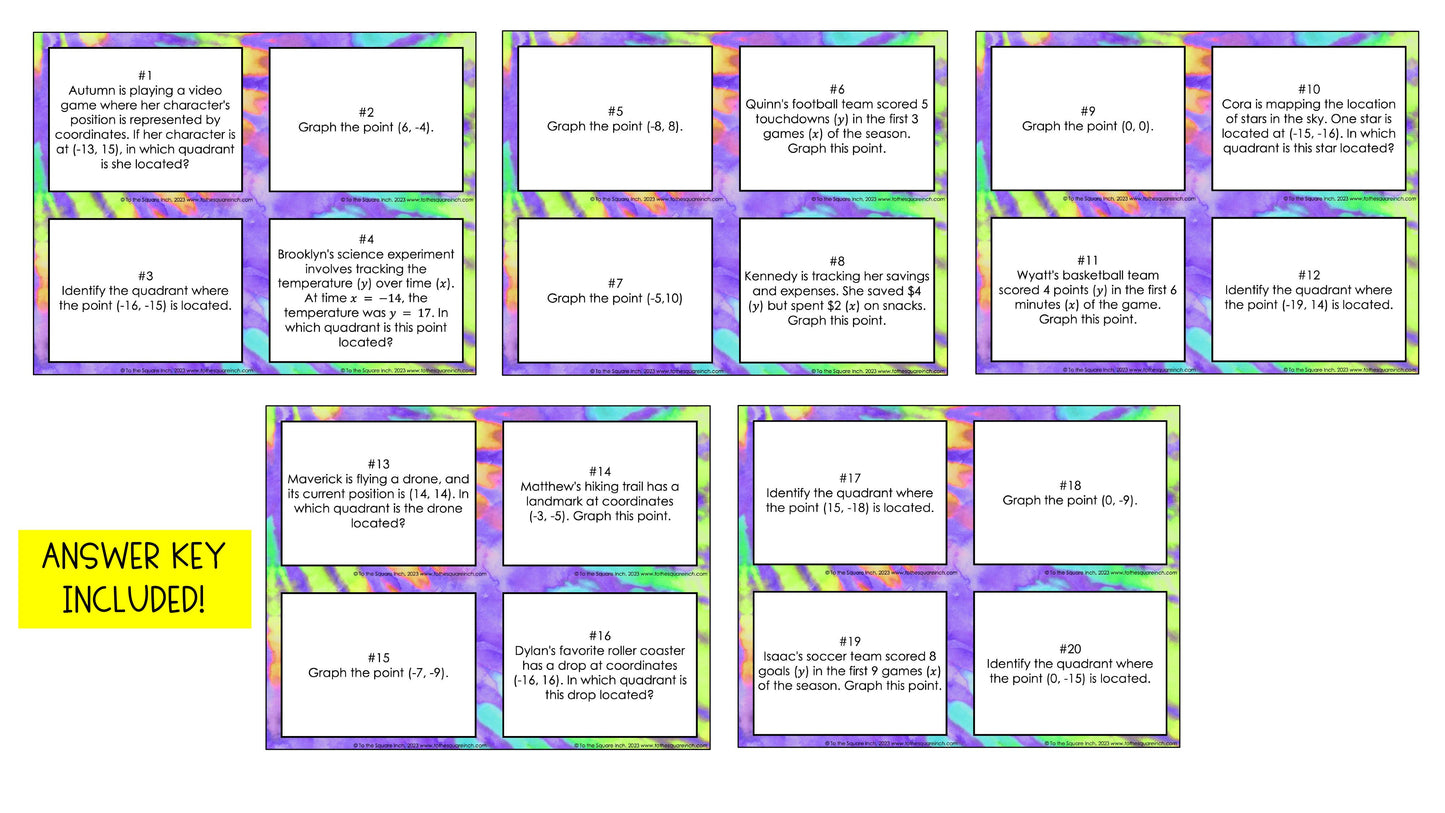 Graphing in All Four Quadrants of the Coordinate Plane Task Cards