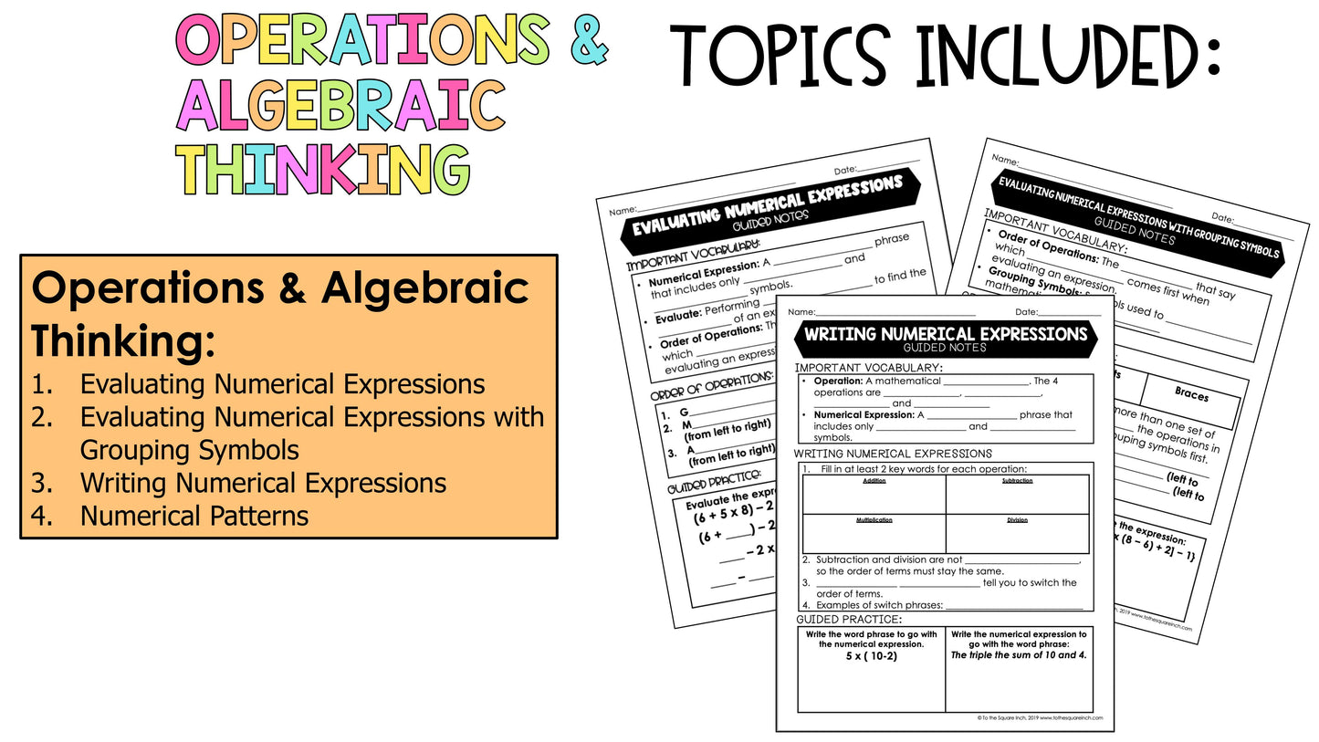 5th Grade Math Guided Notes Curriculum