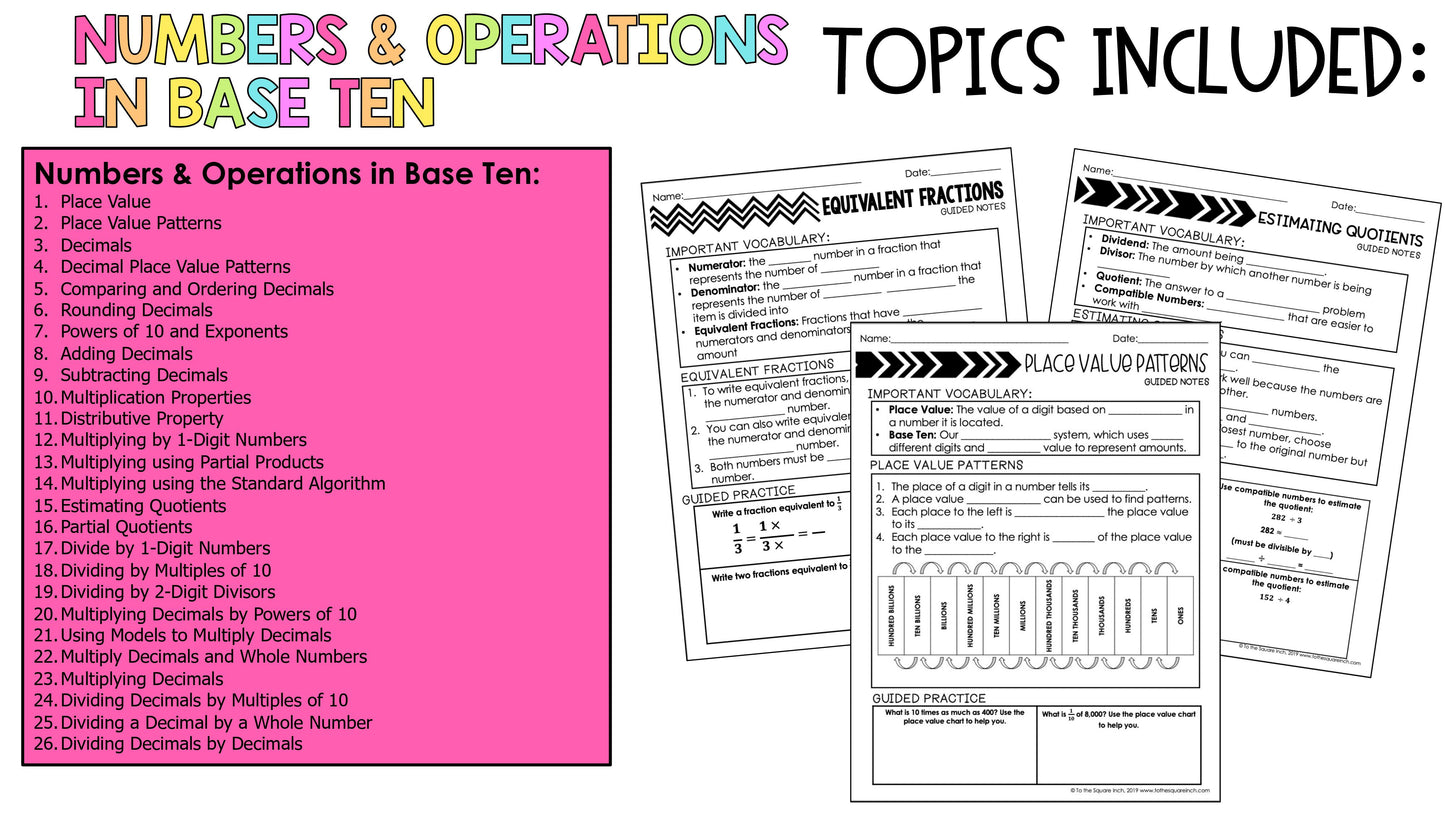 5th Grade Math Guided Notes Curriculum