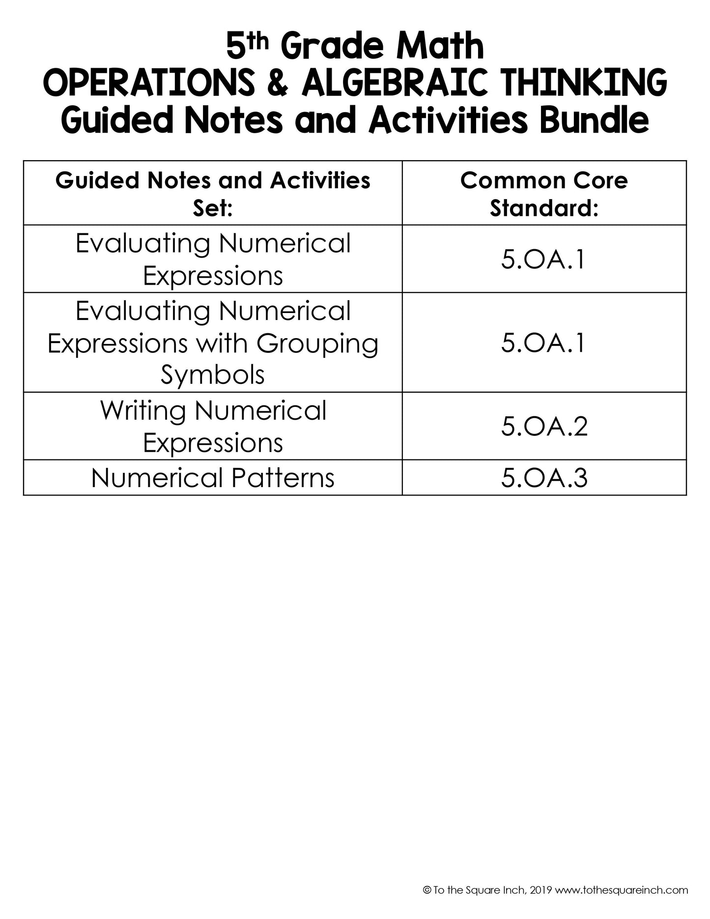 5th Grade Math Guided Notes Curriculum