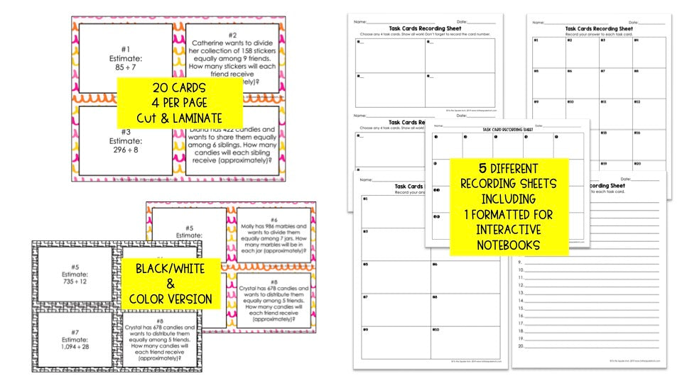Estimating Quotients Task Cards