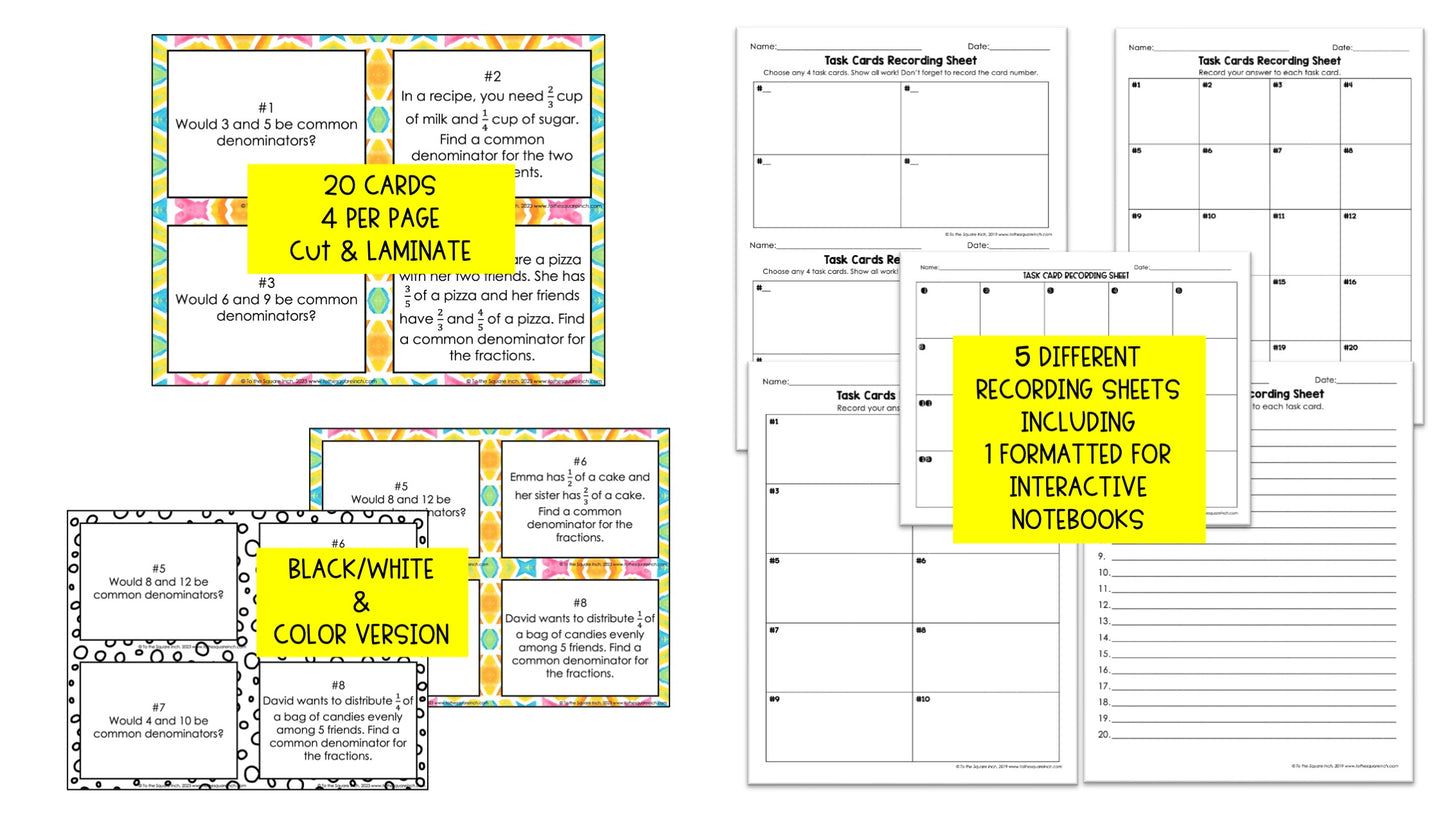 Common Denominators Task Cards