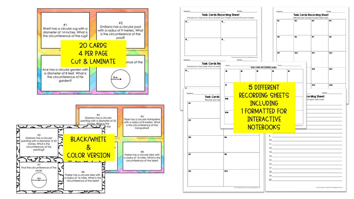 Circumference of Circles Task Cards