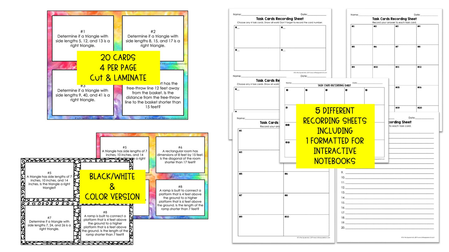 Converse of the Pythagorean Theorem Task Cards
