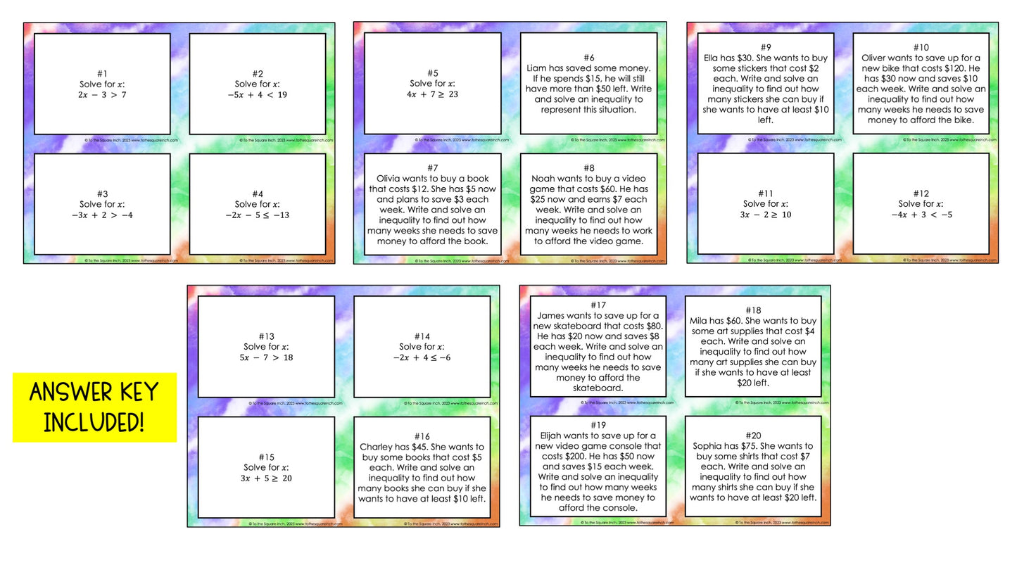 Solving 2-Step Inequalities Task Cards