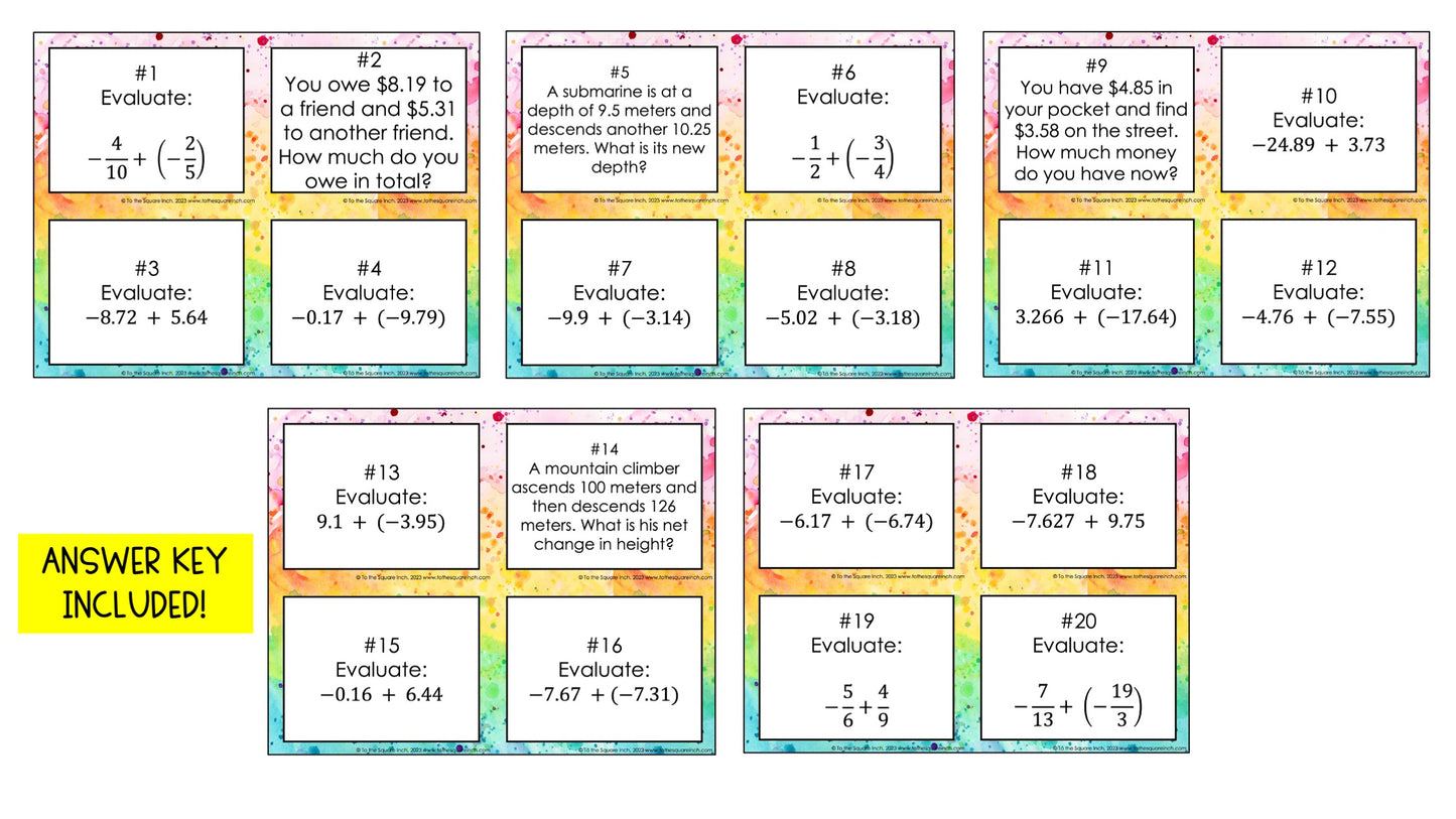 Adding and Subtracting Linear Expressions Task Cards