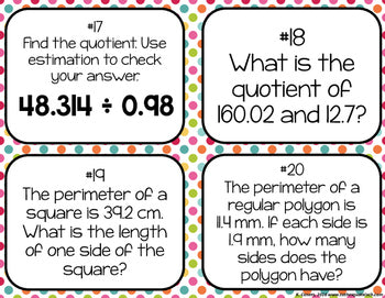 Dividing Decimals by Decimals Task Cards