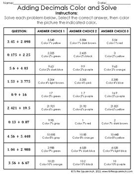 Adding Decimals Color & Solve Activity