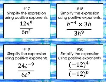 Zero and Negative Exponents Task Cards