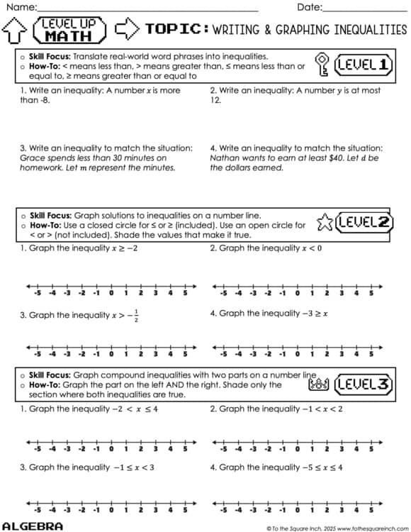 7th Grade Level Up Math Practice | Differentiated 3-Level Worksheets all topics