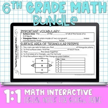 6th Grade Math Digital Notes – To The Square Inch