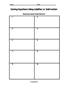 Solving Equations Using Addition or Subtraction Task Cards