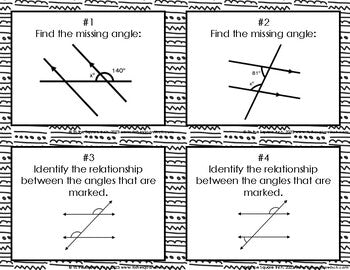 Parallel Lines Cut by a Transversal Task Cards