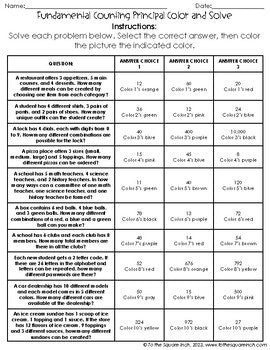 Fundamental Counting Principle Color & Solve Activity