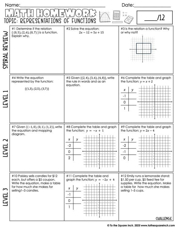 8th Grade Math Leveled Math Homework for the Entire Year