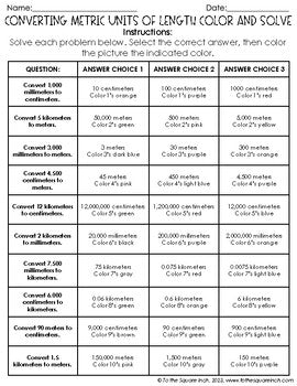 Converting Metric Units of Length Color & Solve Activity