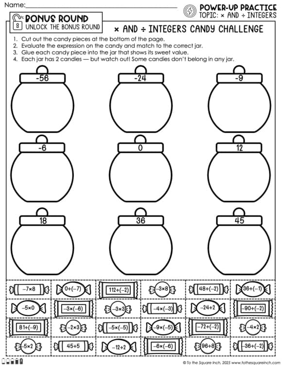 Multiplying and Dividing Integers Practice Worksheets