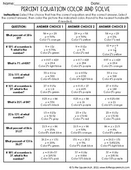 Percent Equation Color & Solve Activity