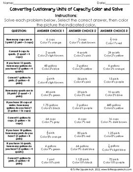 Converting Customary Units Of Capacity Color & Solve Activity