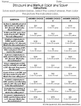 Discounts and Markups Color & Solve Activity