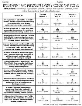 Independent and Dependent Events Color & Solve Activity