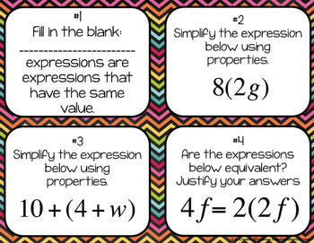 Equivalent Expressions Task Cards