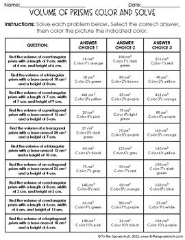 Volume of Prisms Color & Solve Activity