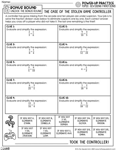 Dividing Fractions Practice Worksheets