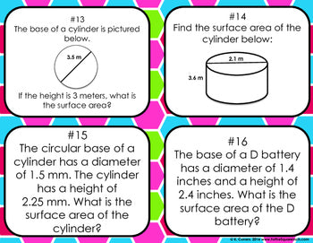 Surface Area of Cylinders Task Cards