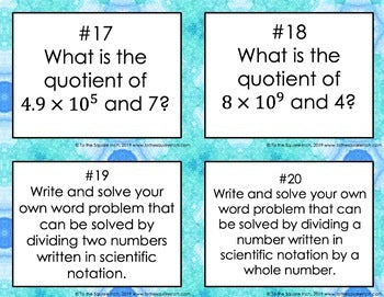 Dividing Scientific Notation Task Cards