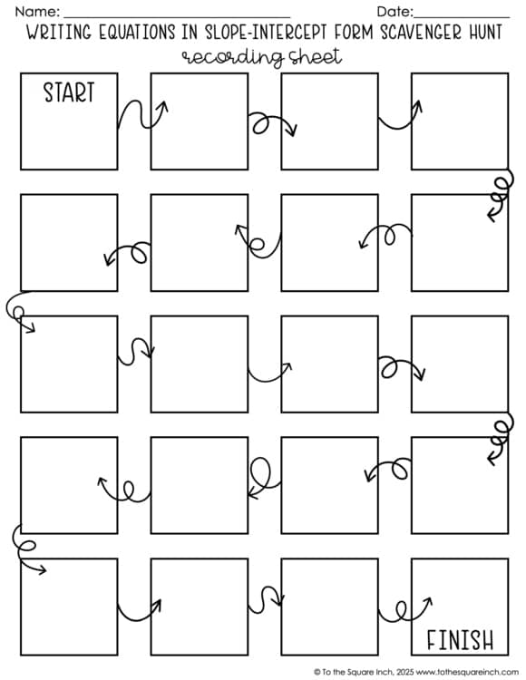 Writing Equations in Slope-Intercept Form Scavenger Hunt