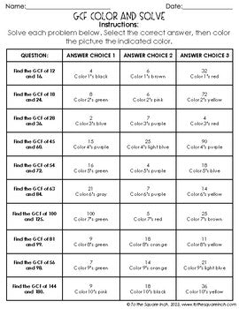Greatest Common Factor Color & Solve Activity