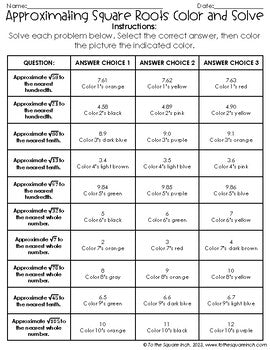Approximating Square Roots Color & Solve Activity