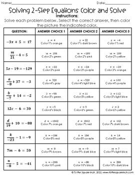 Solving 2-Step Equations Color & Solve Activity