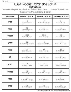 Cube Roots Color & Solve Activity