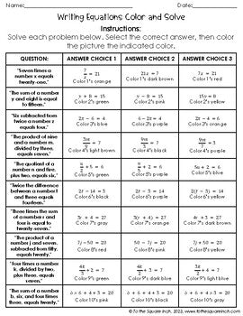 Writing Equations Color & Solve Activity