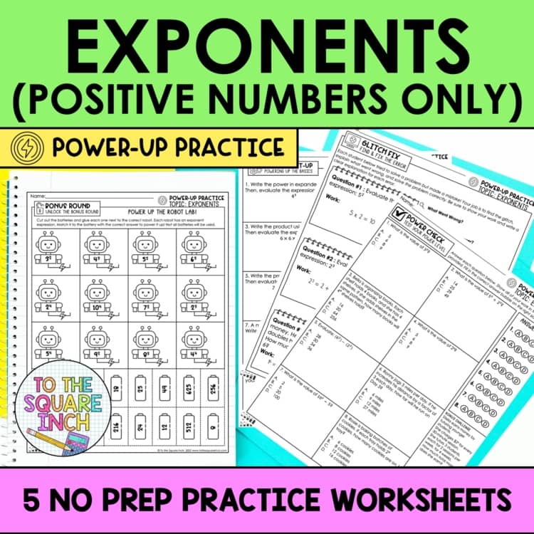 Exponents Practice Worksheets Positive Numbers Only – To The Square Inch