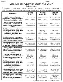 Volume of Pyramids Color & Solve Activity