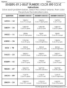 Dividing by 2-Digit Numbers Color & Solve Activity