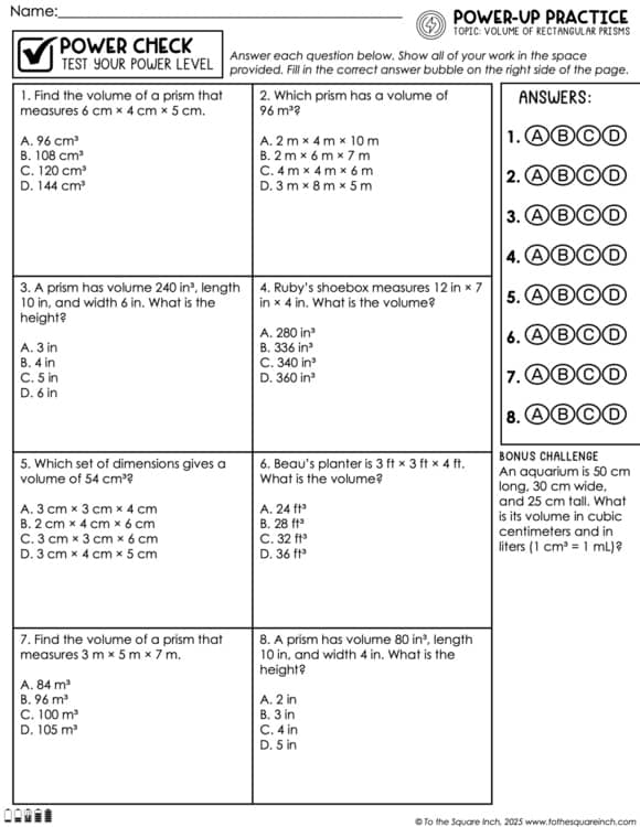 Volume of Rectangular Prisms Practice Worksheets