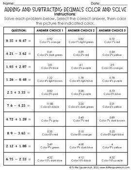 Adding and Subtracting Decimals Color & Solve Activity