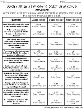 Decimals And Percents Color & Solve Activity