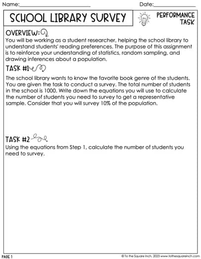 7th Grade Math Statistics and Probability Performance Tasks