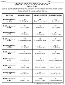 Square Roots Color & Solve Activity