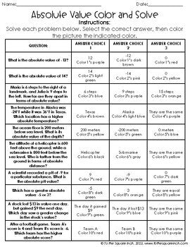 Absolute Value Color and Solve Activity