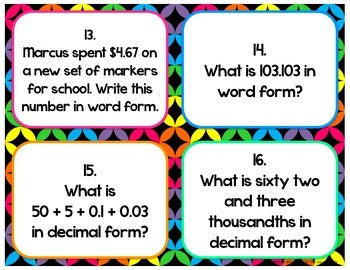 Reading and Writing Decimals Task Cards
