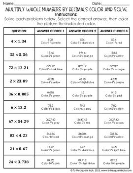 Multiplying Whole Numbers by Decimals Color & Solve Activity