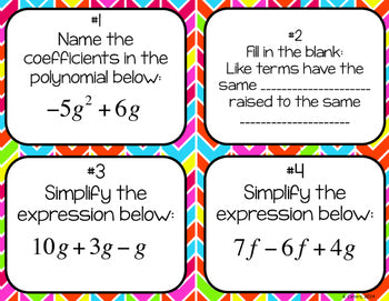 Combining Like Terms Task Cards