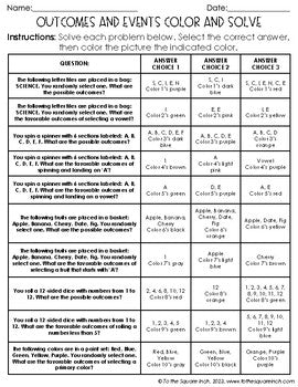 Outcomes and Events Color & Solve Activity