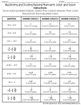 Multiplying and Dividing Rational Numbers Color & Solve Activity